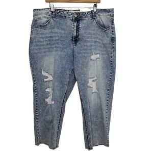 CATO Women's Hi-Rise Girlfriend Crop Jeans Size 22W Acid Wash Distressed Stretch